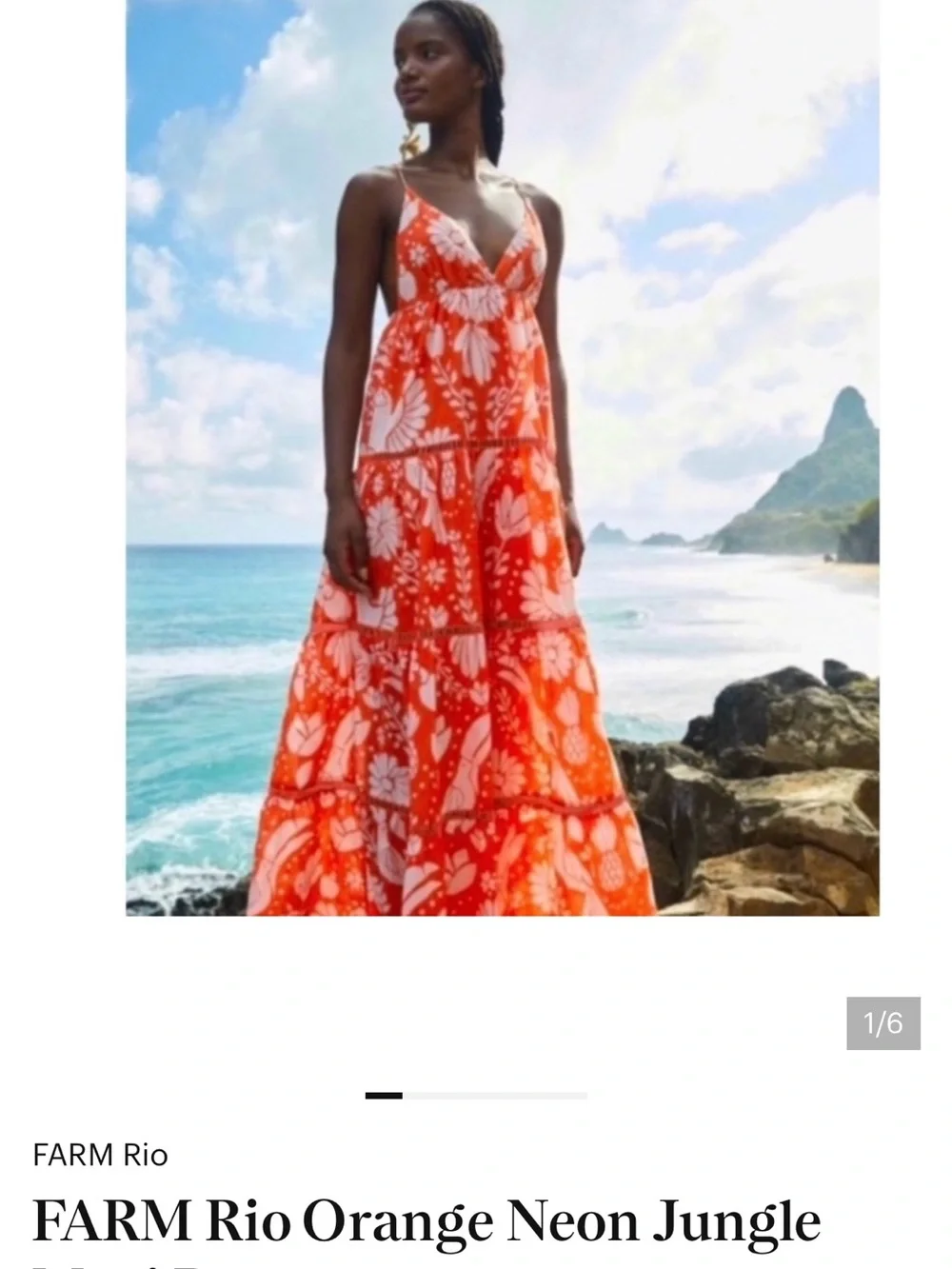 FARM Rio Neon Orange Tropical Maxi Dress